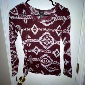 Tribal print knit long sleeve top